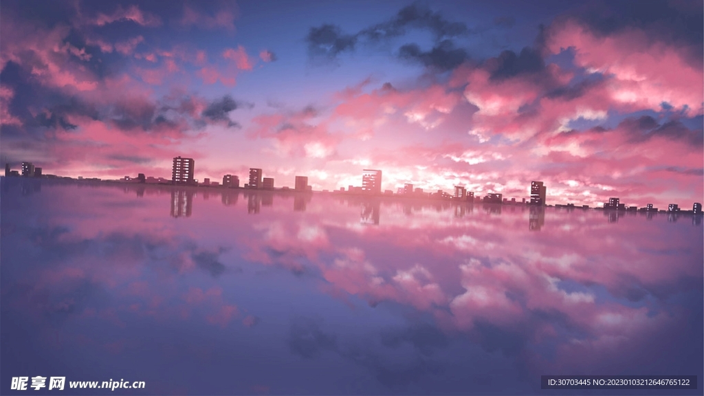 粉色的云和水面