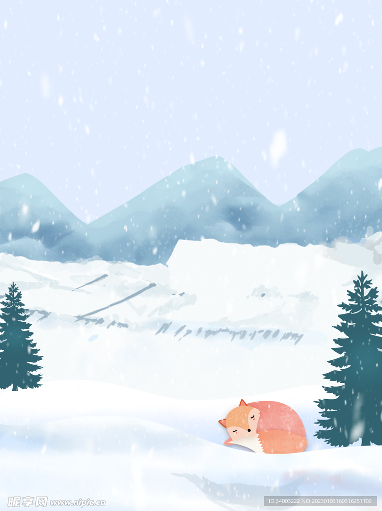 冬季下雪小狐狸背景海报