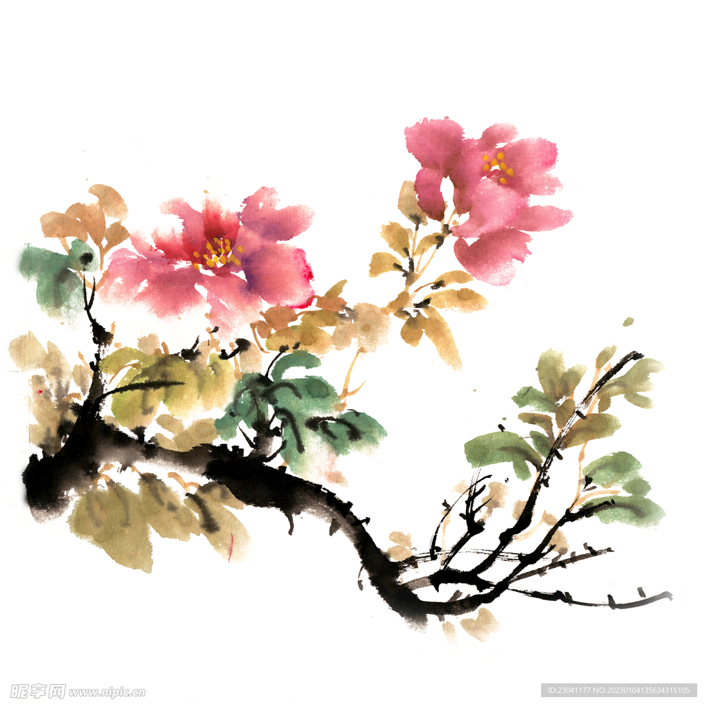 水彩花树