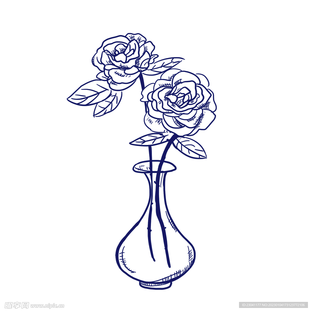 线条瓶子玫瑰