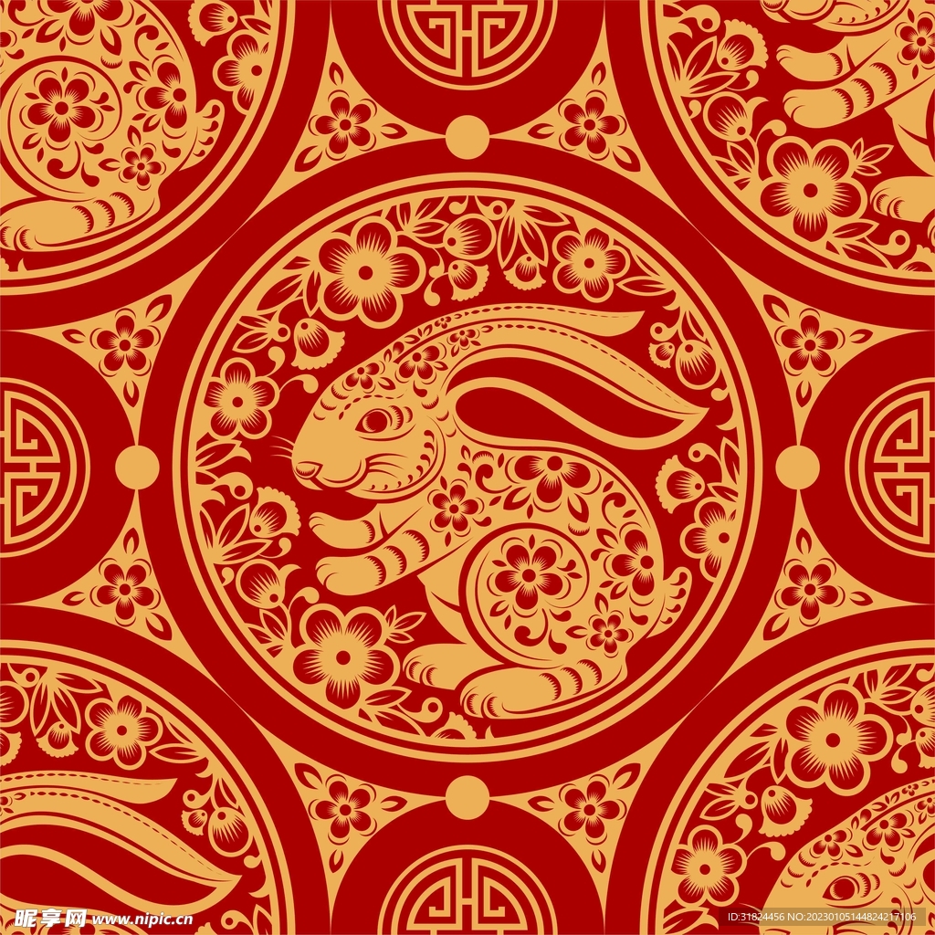  春节兔子素材兔子元素图案 