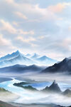 手绘山河风景