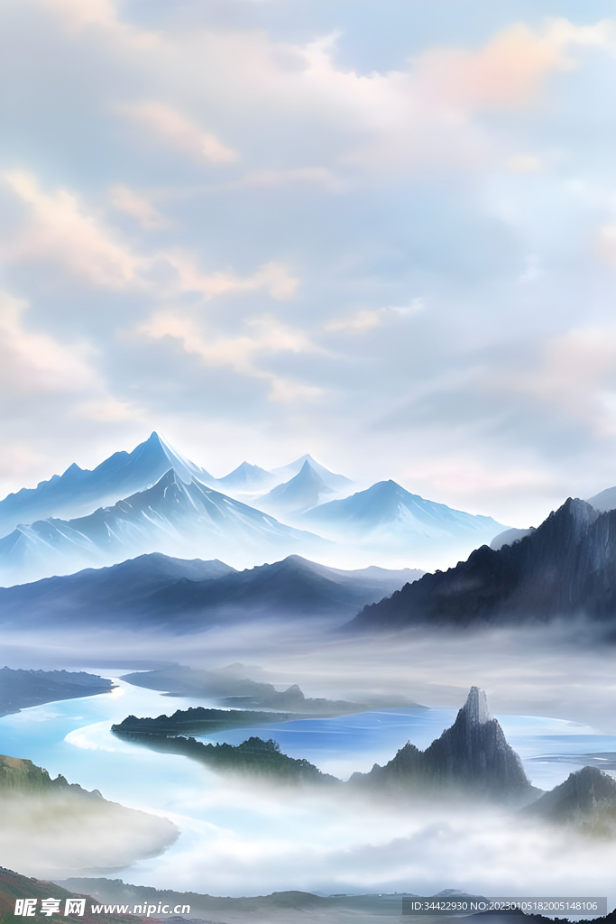 手绘山河风景