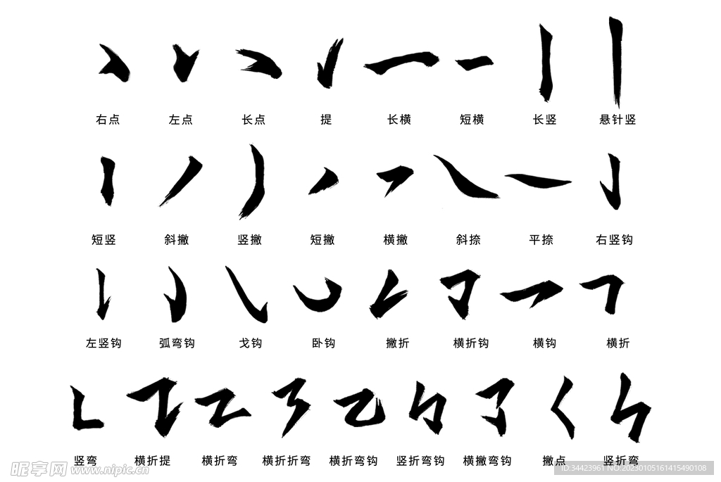 书法笔触 汉字偏旁部首