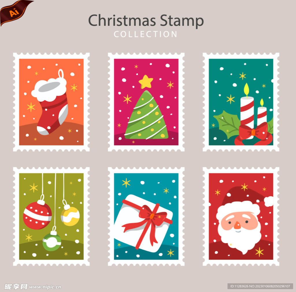 圣诞邮票插画