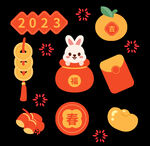 春节兔年插画元素图案