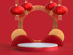 中国红春节元素展示背景素材