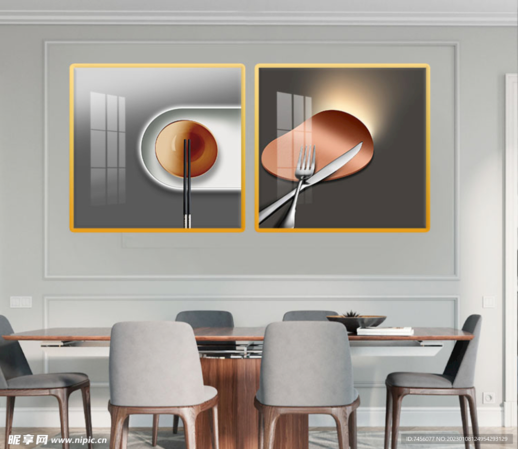 刀叉餐具餐厅两联挂画装饰画