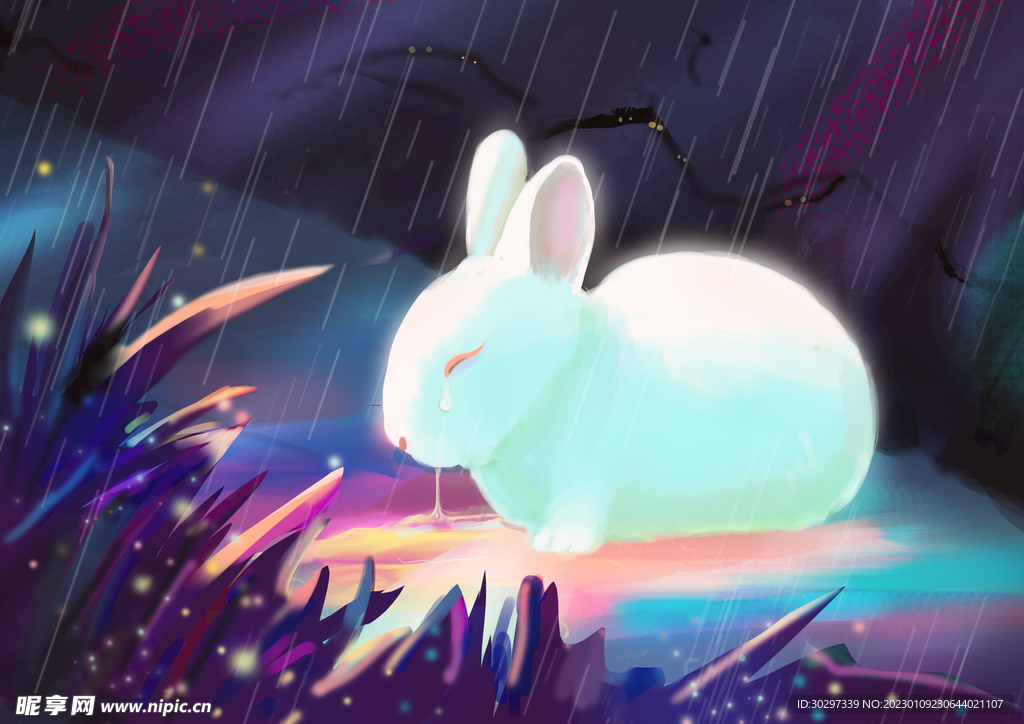 手绘可爱兔子背景插画PSD