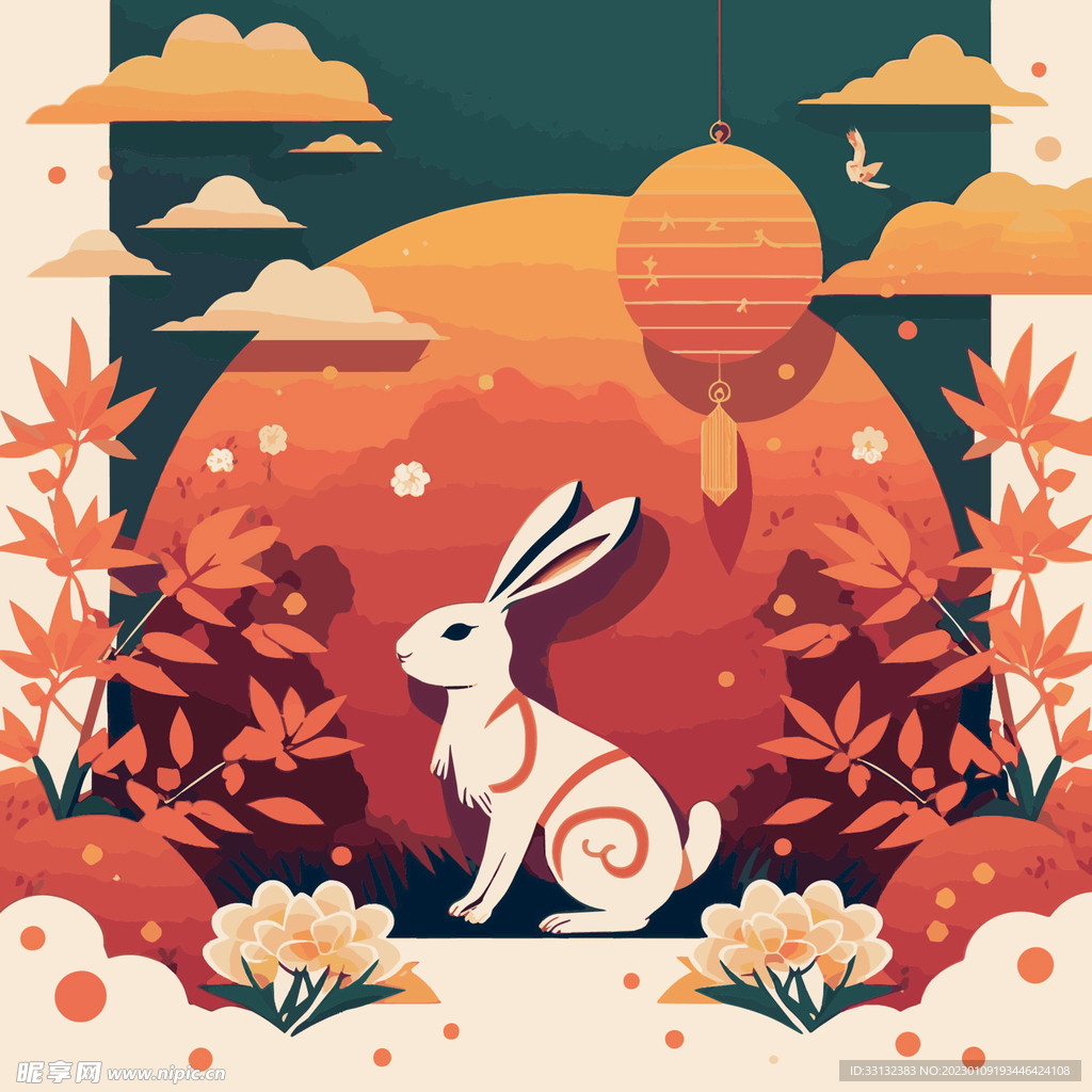 2023新年海报 卡通兔子剪纸