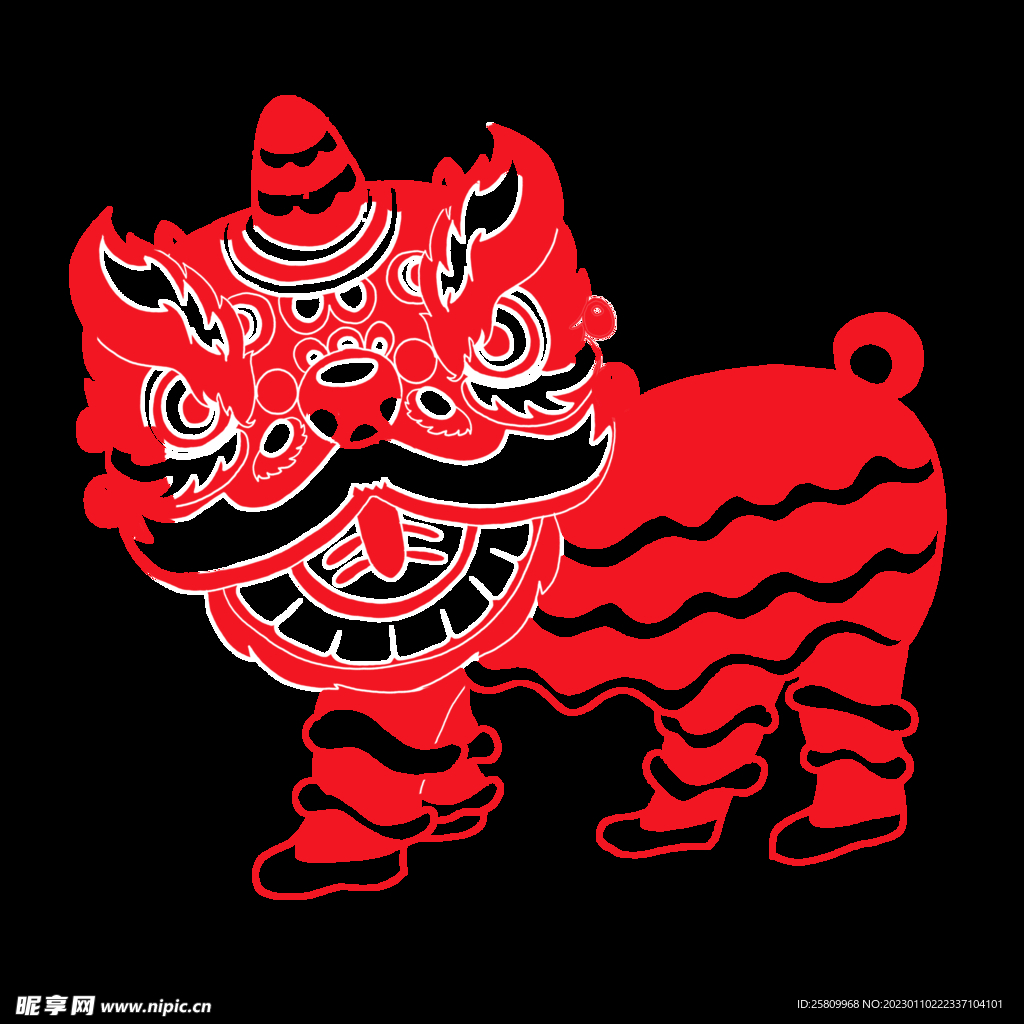 新年舞狮剪纸PNG素材
