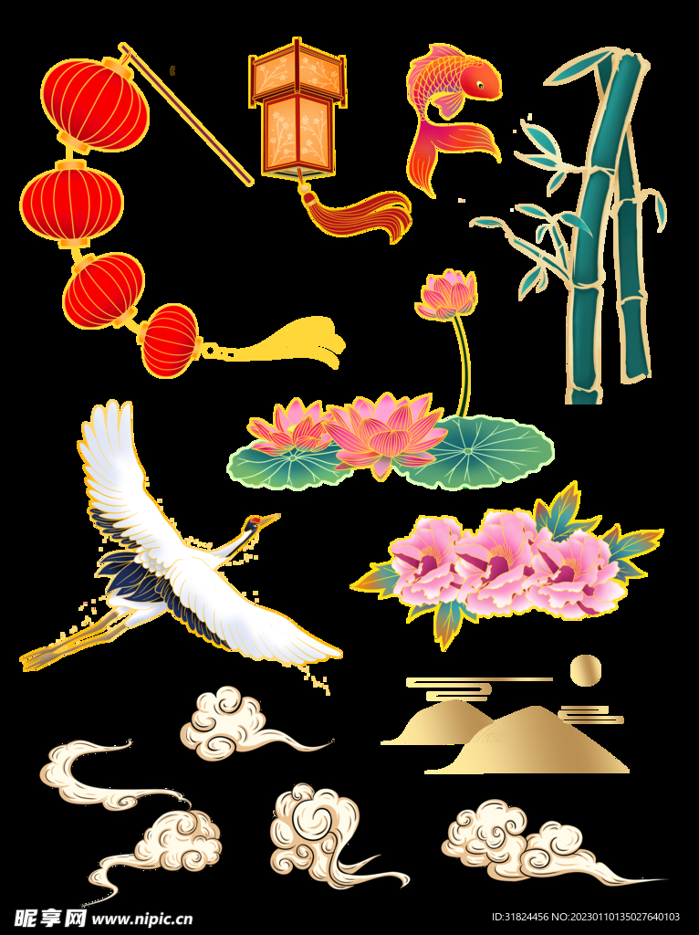 春节兔年插画元素图案 