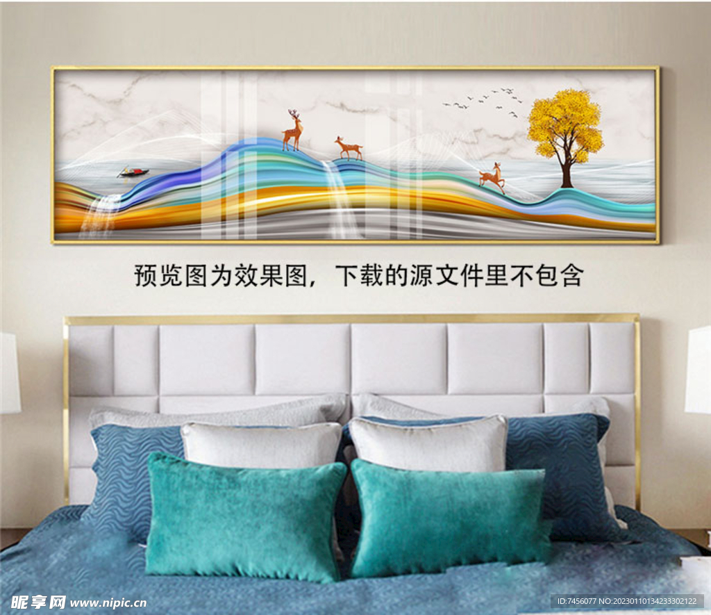 山林麋鹿高清床头画装饰画