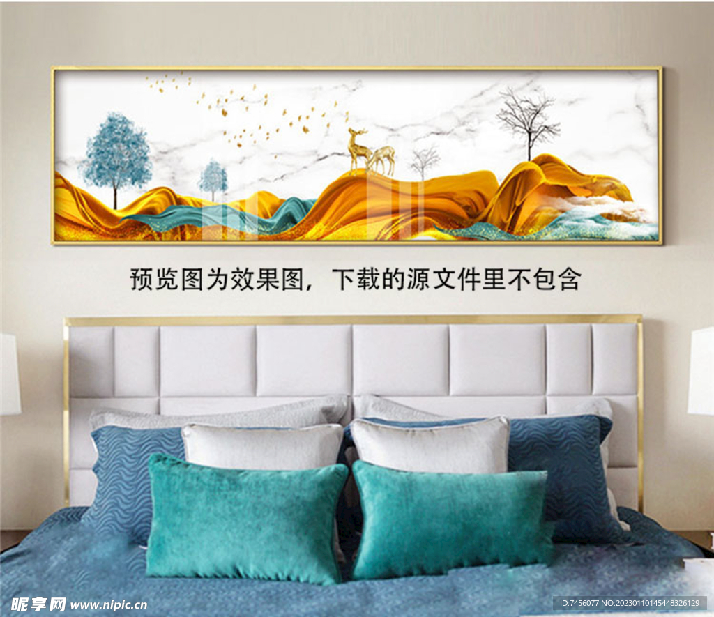 麋鹿唯美风景画床头画装饰画