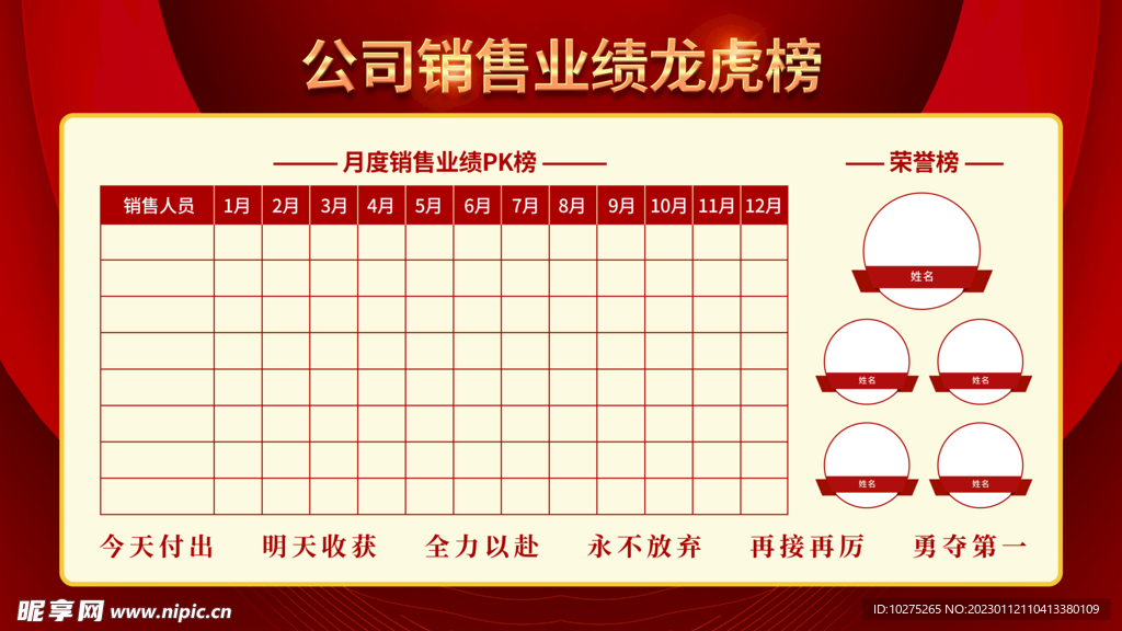 简约风企业销售业绩龙虎榜文化墙设计图