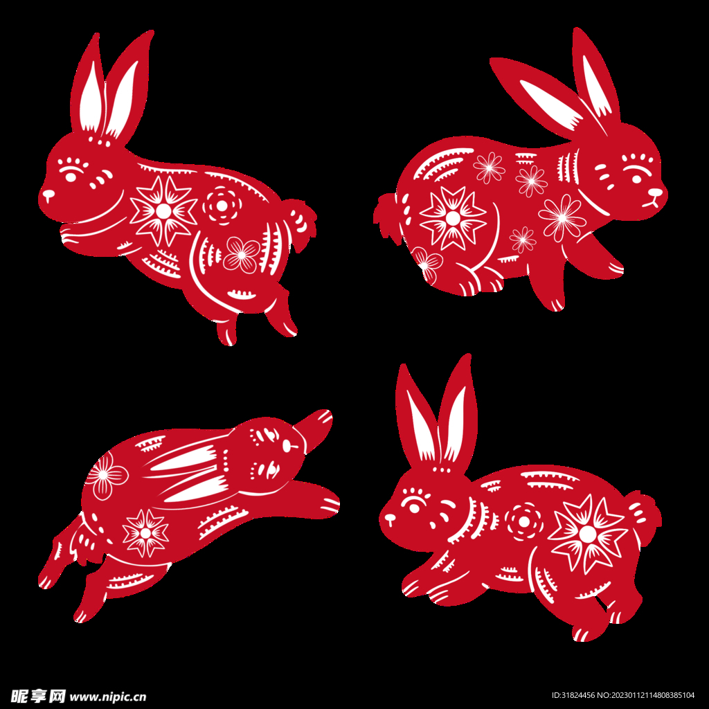 春节兔年插画元素图案 