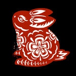 春节兔子剪纸插画图案 