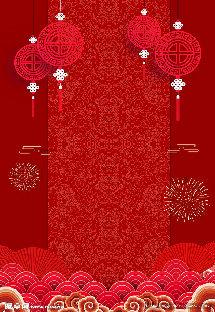 中国风红色灯笼烟花背景