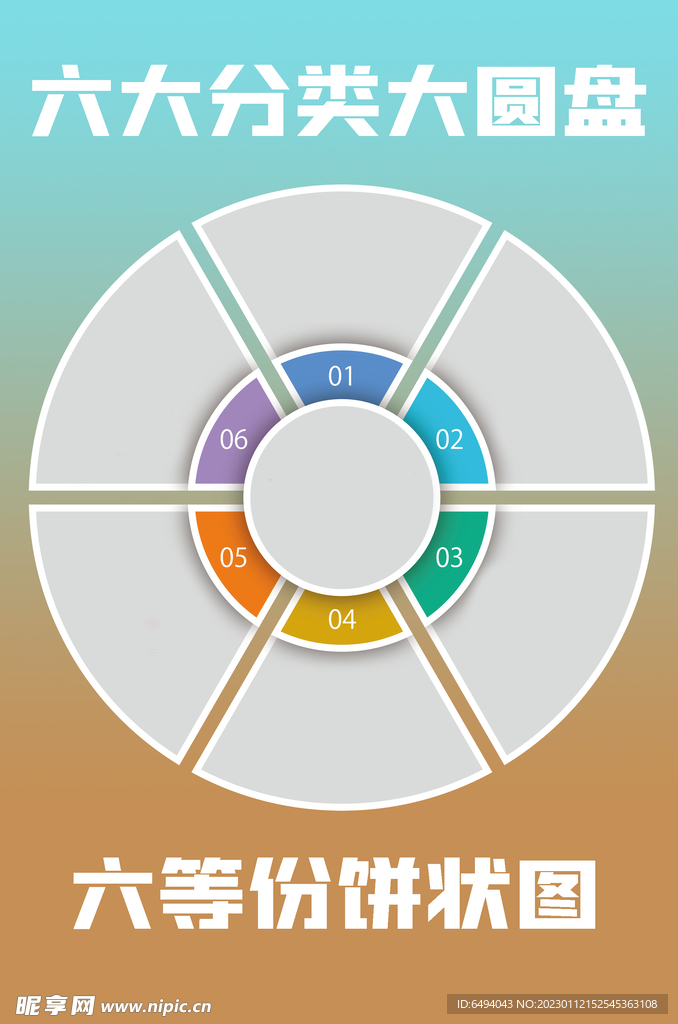  六类图标饼状图单层免抠素材 