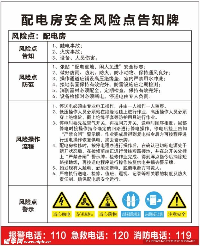 配电房安全风险点告知牌