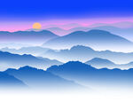 远山晨曦抽象国潮山水画 
