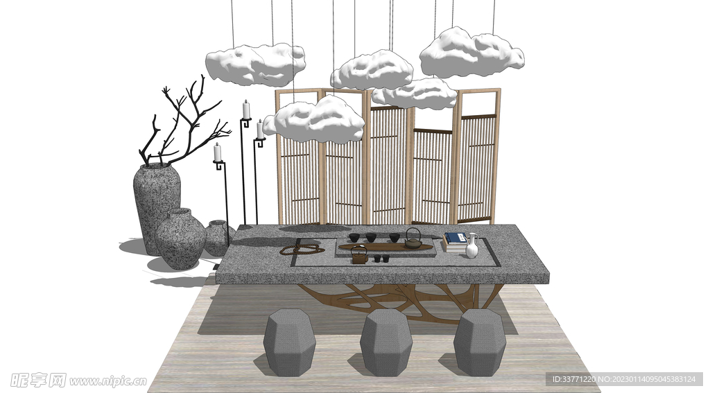 休闲泡茶桌椅模型