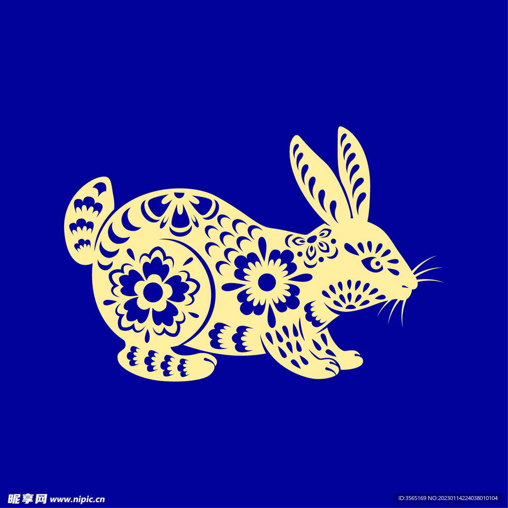 传统剪纸艺术兔子贴花矢量素材