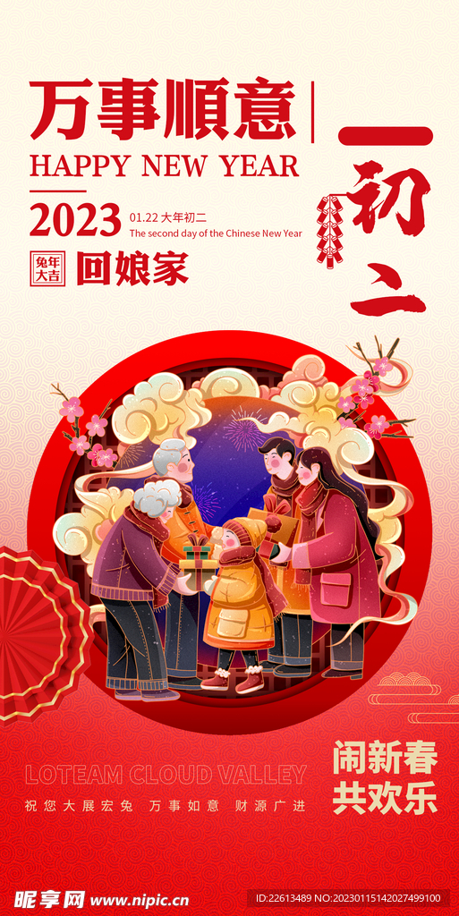兔年春节系列年俗海报大年初二