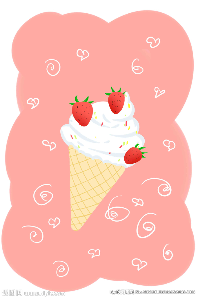 简笔画冰激凌背景卡通草莓扁平