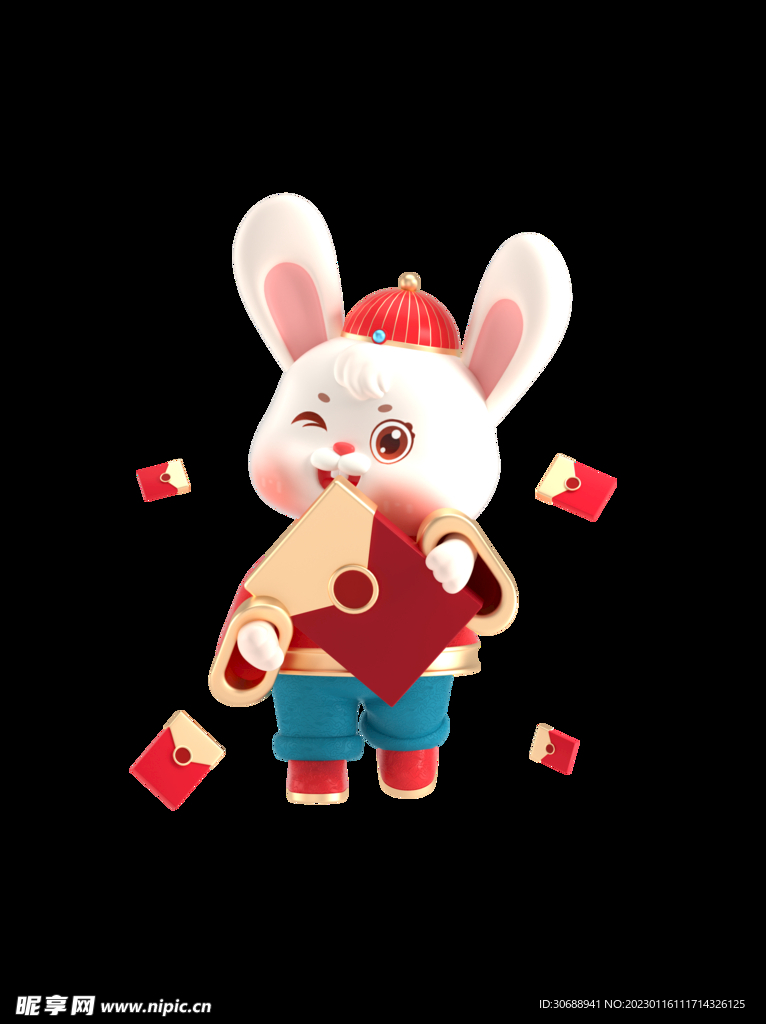 3D卡通发红包兔子素材