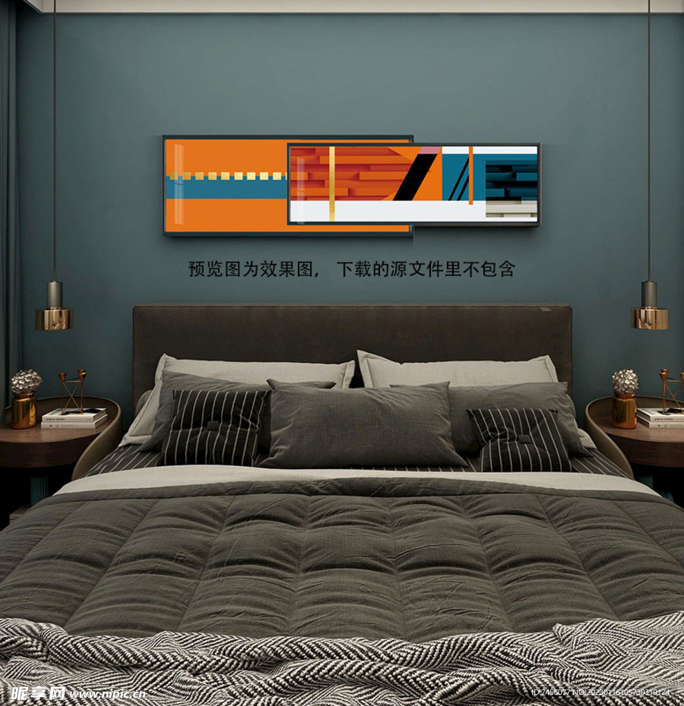 水彩色块艺术组合床头画装饰画