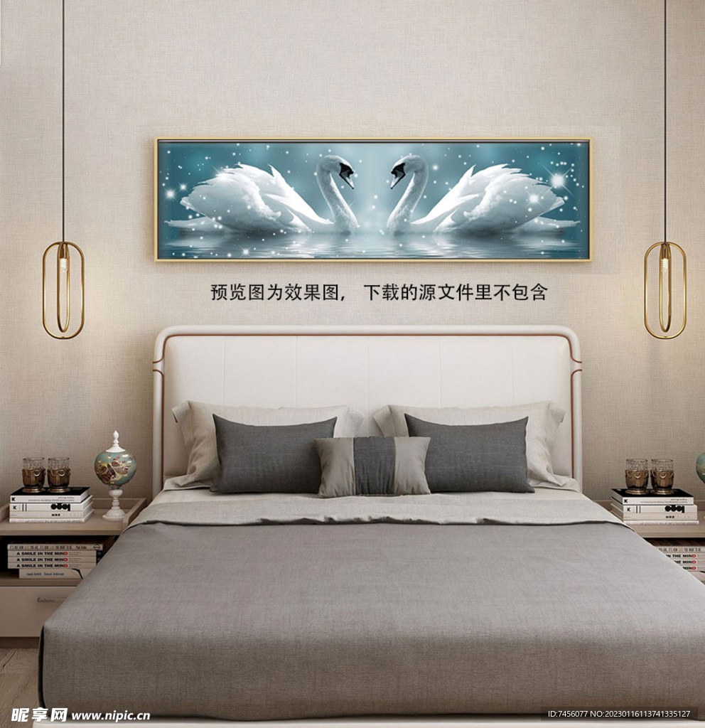 天鹅湖畔床头艺术挂画装饰画