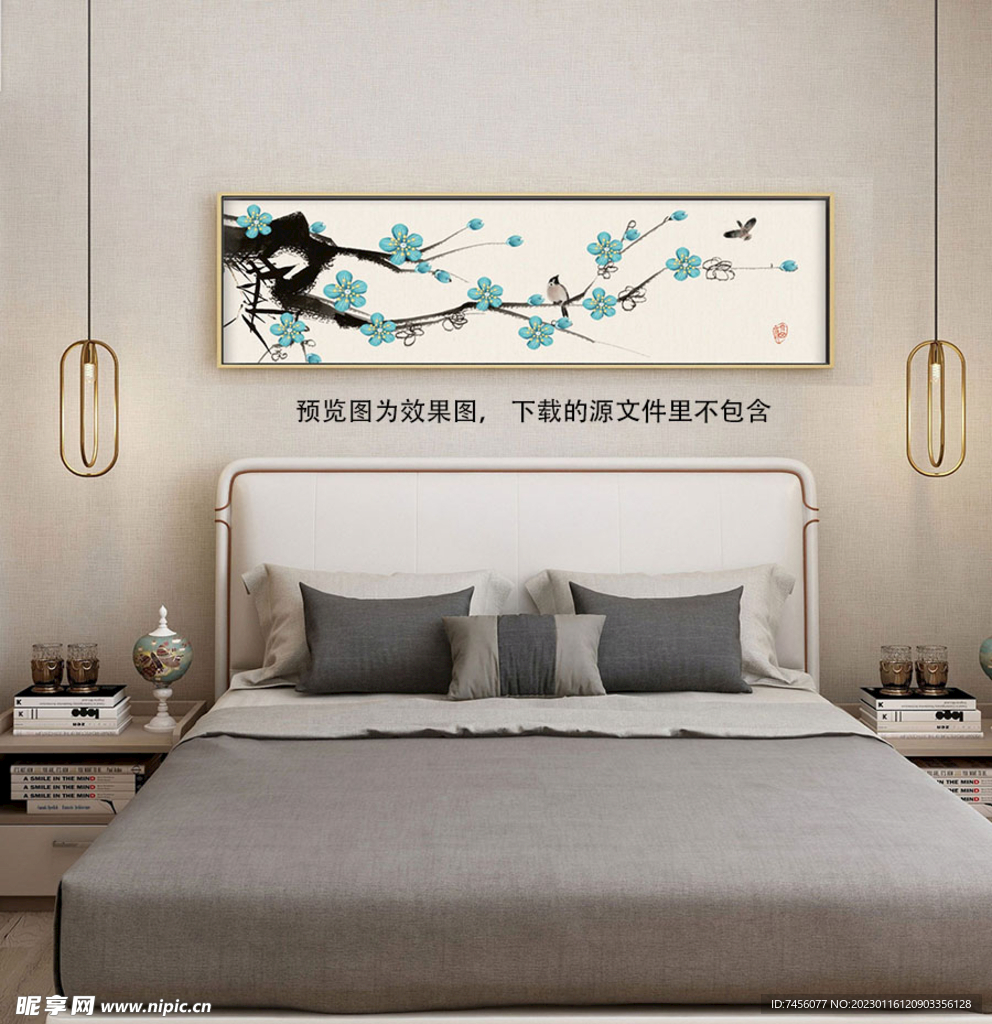 水墨花鸟树枝床头画挂画