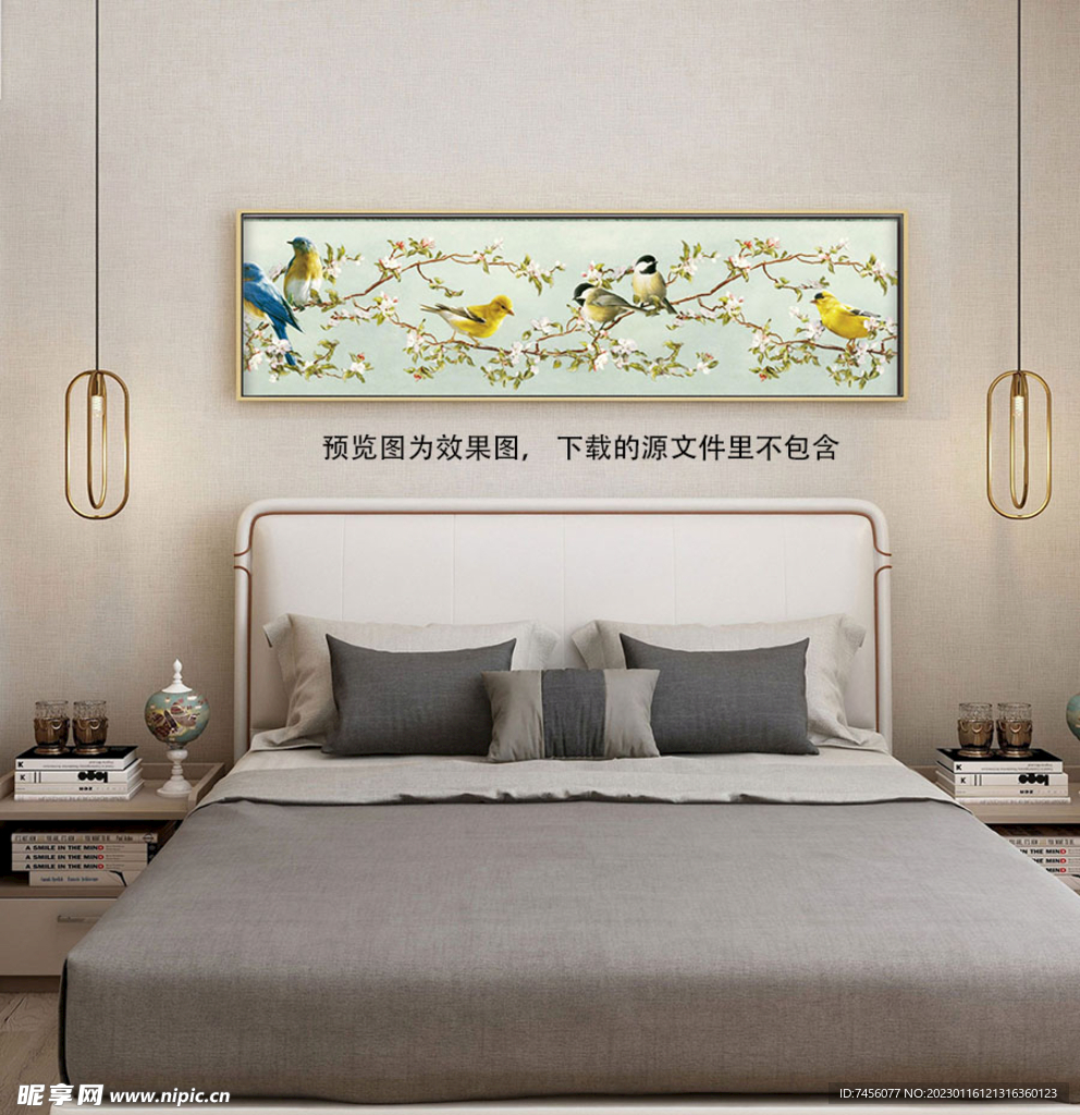花鸟中式床头画挂画