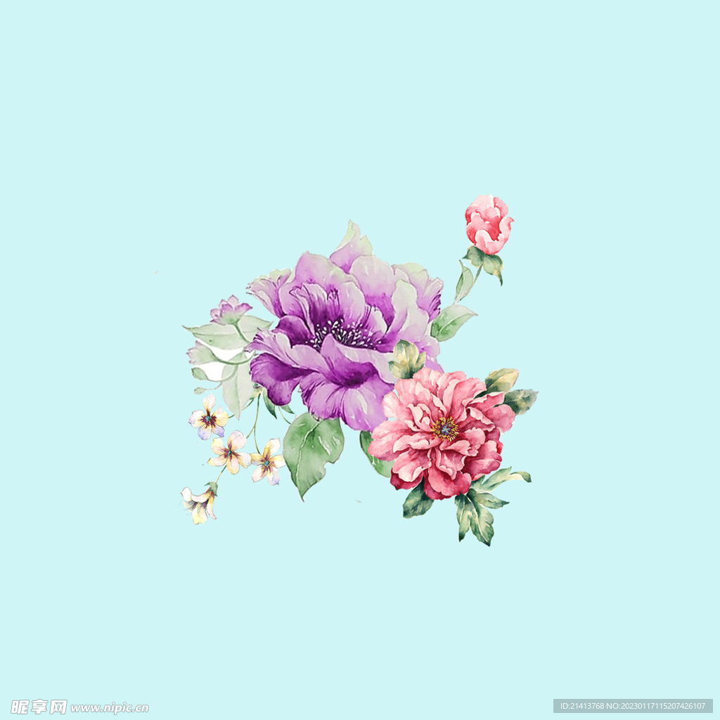 手绘水彩牡丹 