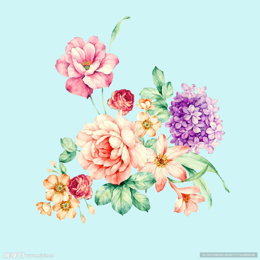 手绘水彩牡丹 