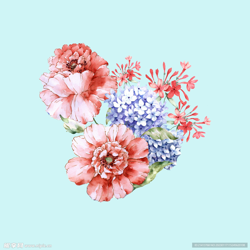手绘水彩牡丹 