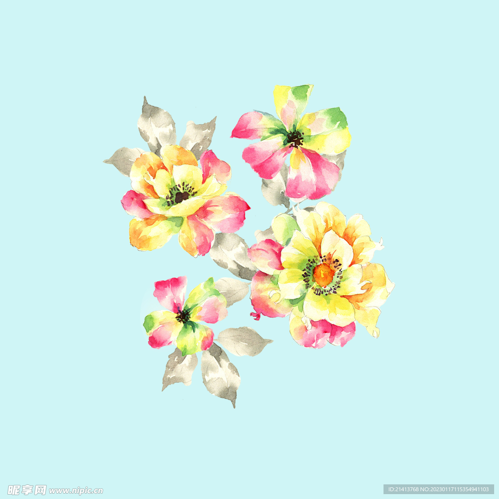 手绘水彩牡丹