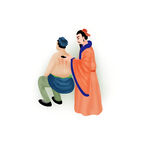 古代中医馆文化墙刮痧手绘 