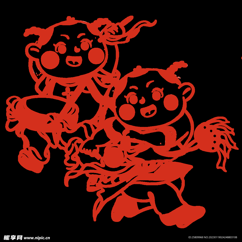 儿童新年剪纸PNG素材