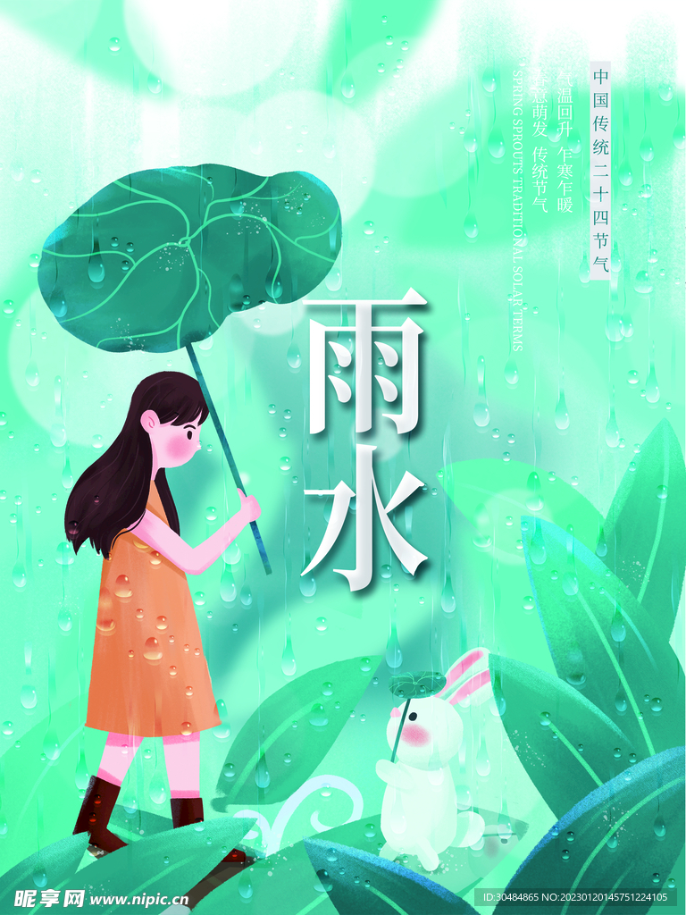 插画风雨水海报