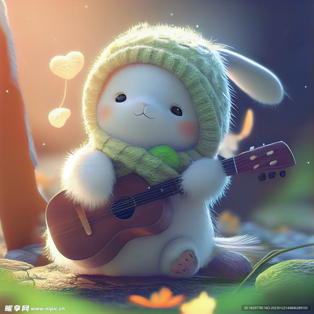 绿色的弹吉他可爱小兔