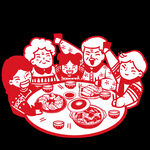 全家福新年喜庆剪纸PNG免扣素