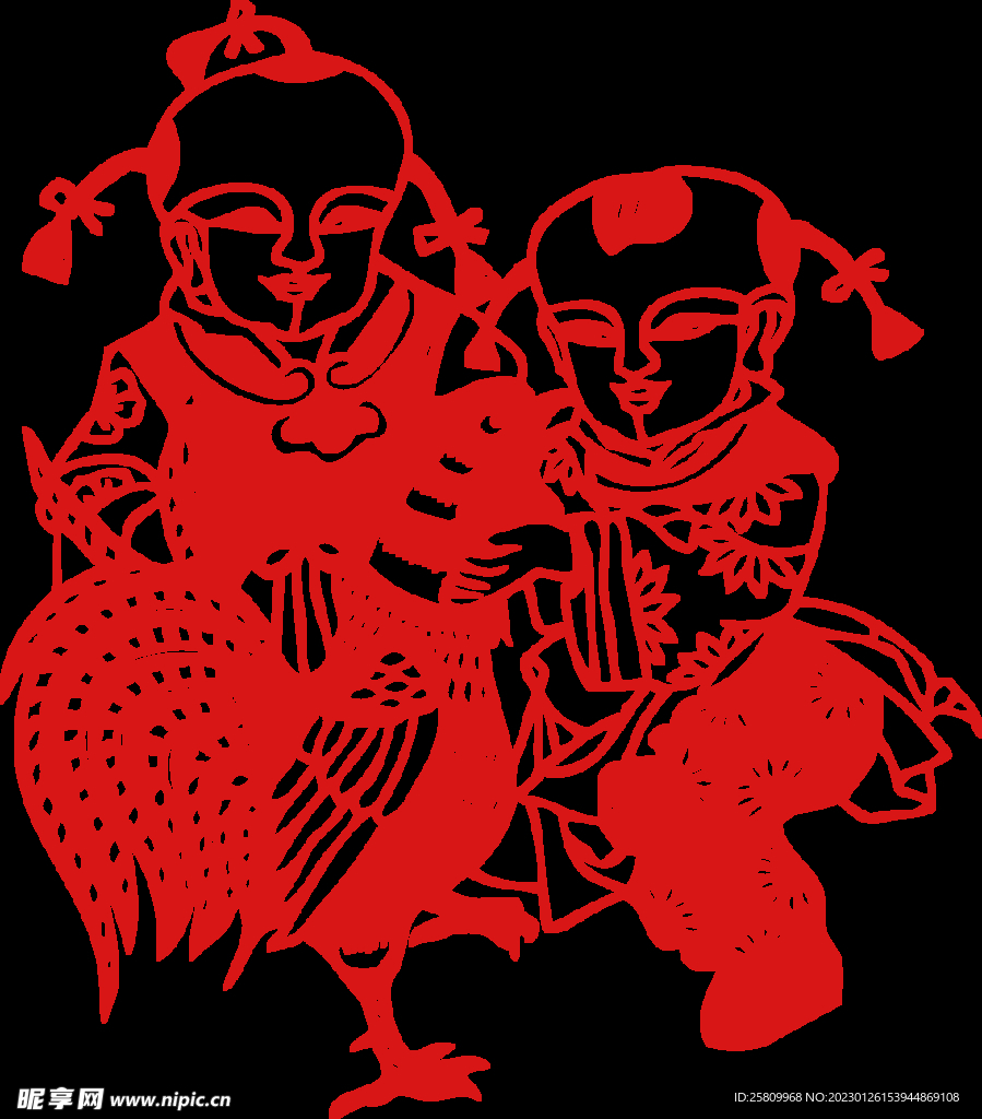 儿童新年喜庆剪纸PNG免扣素材