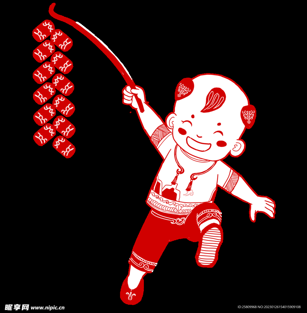 儿童新年喜庆剪纸PNG免扣素材