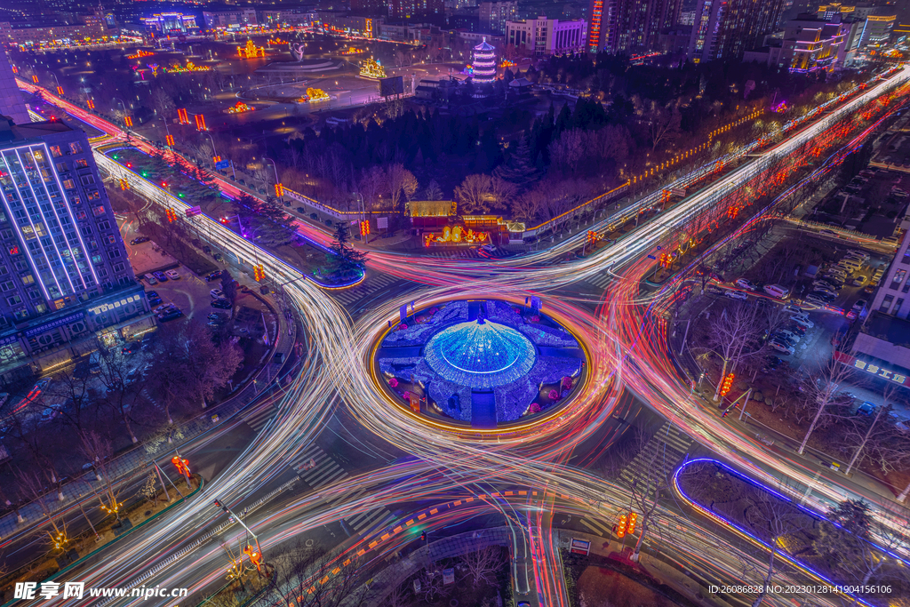 北京平谷迎宾环岛夜景