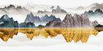 水墨风景画湖畔山脉三联装饰画