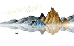 山水湖畔高清挂画三联画