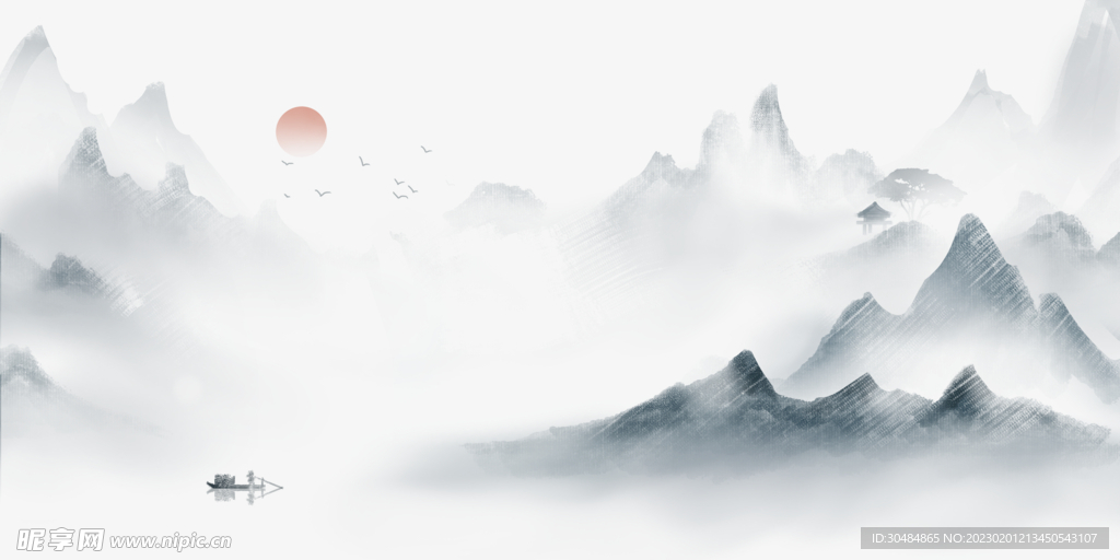 中国风水墨意境山水风景背景