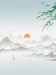 青山绿水中国风水墨画背景